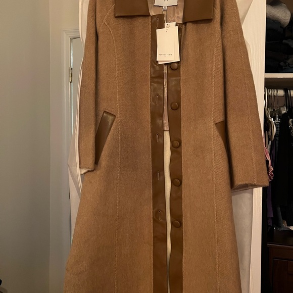Petite Studio Tan Trench Coat with Leather Details - Picture 2 of 8
